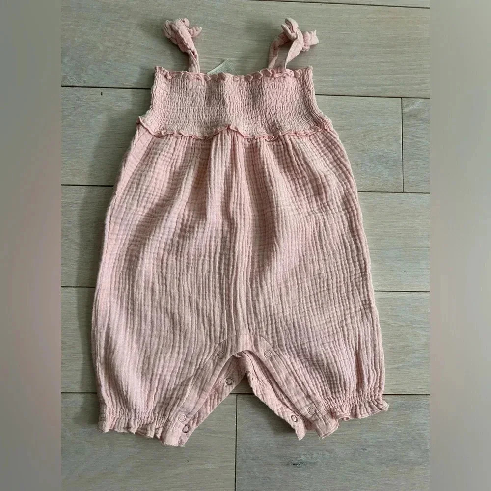 First impressions gauze pink romper‎